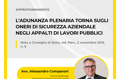 Copertina dell'articolo sugli oneri di sicurezza aziendale negli appalti pubblici, a cura dell'Avv. Alessandro Comparoni.