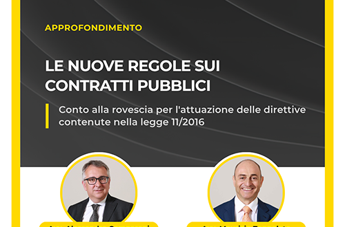 Grafica sulle nuove regole dei contratti pubblici con le foto degli avvocati Alessandro Comparoni e Maurizio Zoppolato.