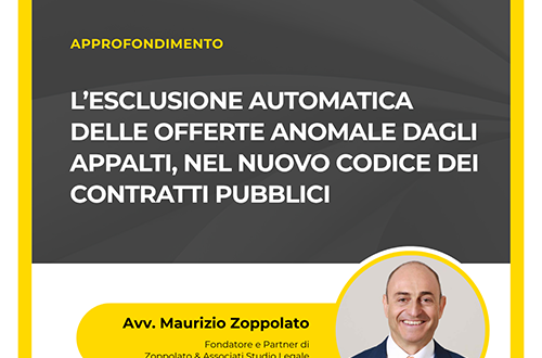 Avv Maurizio Zoppolato – Esclusione automatica offerte anomale nuovo codice contratti pubblici.