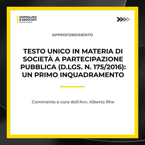 Copertina articolo sul Testo Unico in materia di società a partecipazione pubblica.
