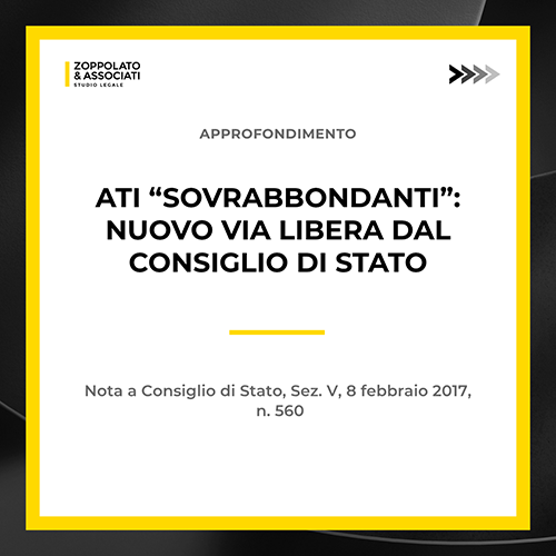 Grafica nuovo via libera dal Consiglio di Stato per le ATI sovrabbondanti.