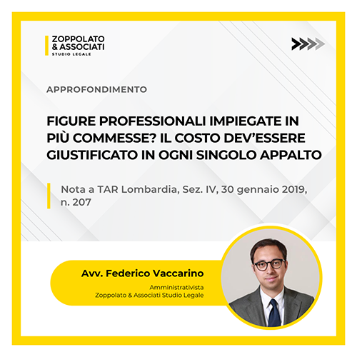 Avvocato Federico Vaccarino su costo figure professionali impiegate in più commesse negli appalti.