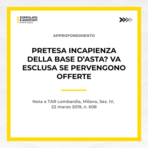 Copertina articolo su pretesa incapienza della base d'asta e offerte pervenute - Studio Legale Zoppolato.
