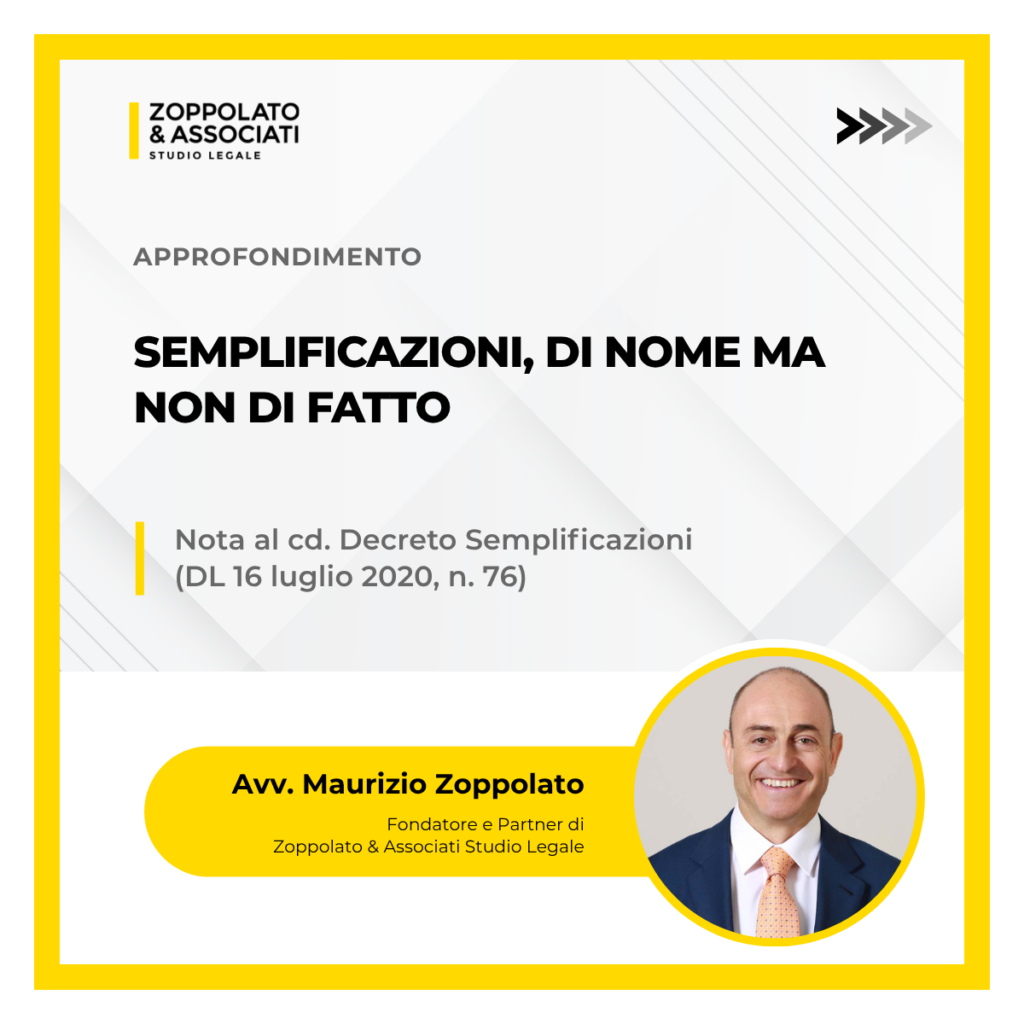 Grafica dell'approfondimento dell'Avv. Maurizio Zoppolato sul Decreto Semplificazioni (D.L. 76/2020).