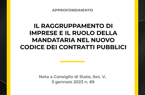 Grafica dell'approfondimento dello Studio Legale Zoppolato & Associati sul raggruppamento di imprese e il ruolo della mandataria nel nuovo Codice dei Contratti Pubblici.