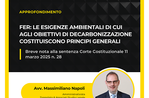Analisi dell'Avv. Massimiliano Napoli sulla sentenza n. 28/2025 della Corte Costituzionale riguardante le FER e gli obiettivi di decarbonizzazione come principi generali.